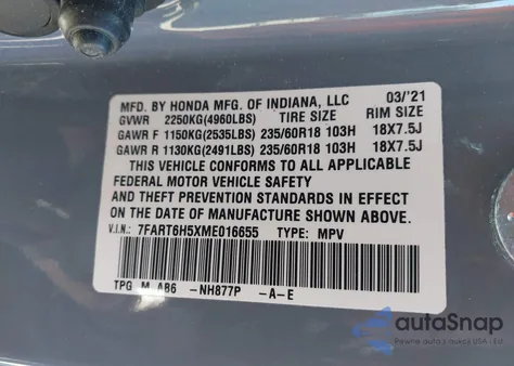 2021 Honda Cr-V Hybrid Ex z USA, uszkodzony, nr VIN 7FART6H5XME016655